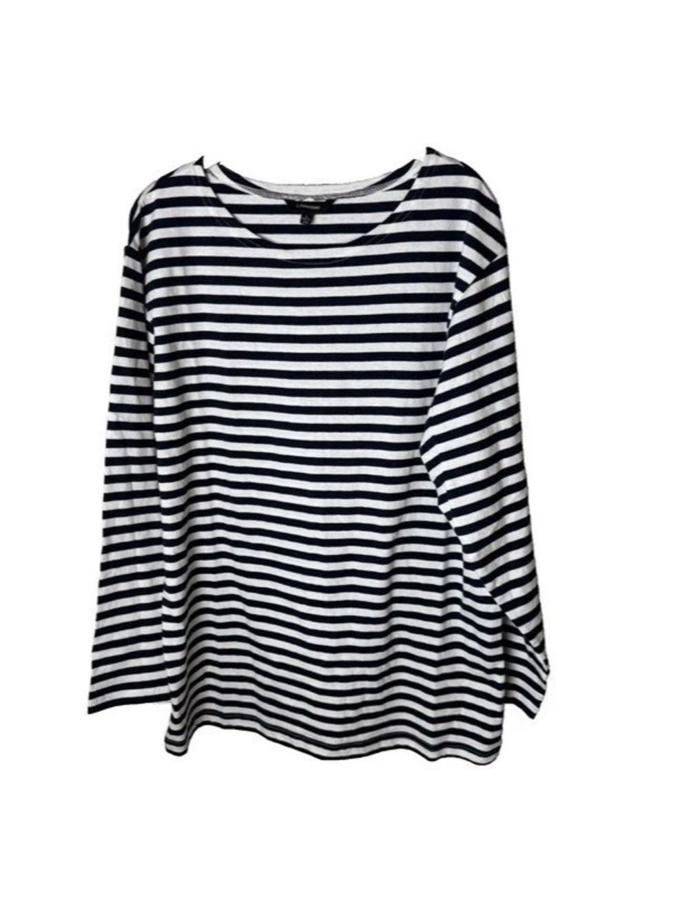 J. Peterman Top Size Large Navy White Breton Stripe 100% Cotton Long Sleeves